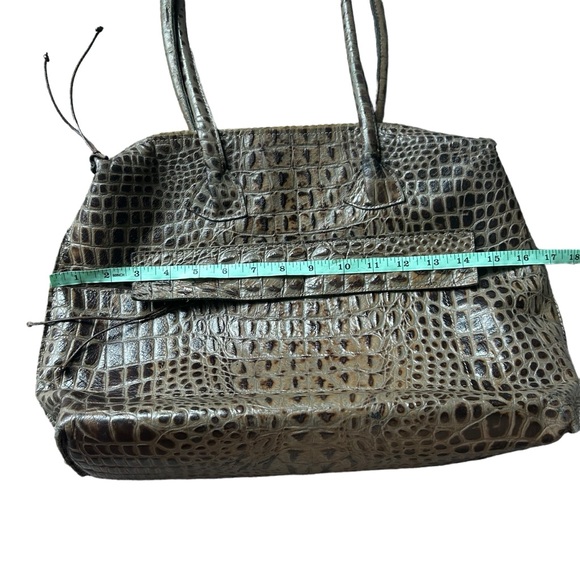 B. May crocodile embossed leather top handle leather bag large gray brown tote - Picture 9 of 11